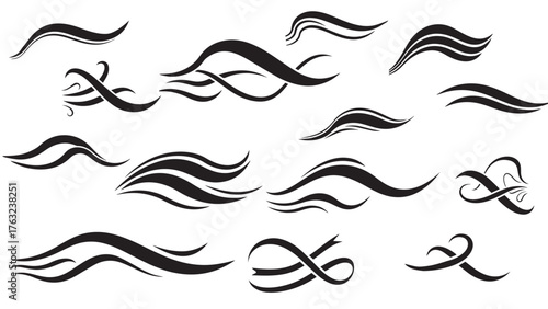 Abstract Wavy Flowing Swirls Dynamic Liquid Shapes Vector Set