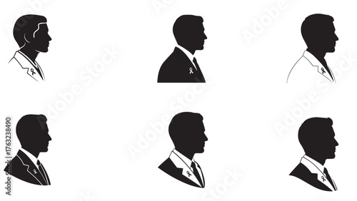 Doctor profile silhouette with ribbon lapel pin, clean black awareness icon for lung cancer support, healthcare campaigns, and medical advocacy