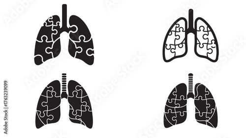 Lung lobes shaped from puzzle pieces, problem-solving awareness icon for research, early diagnosis, and community education