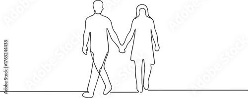 Couple walking holding hands one continuous line art, Vector illustration, One line art, Line art graphic style
