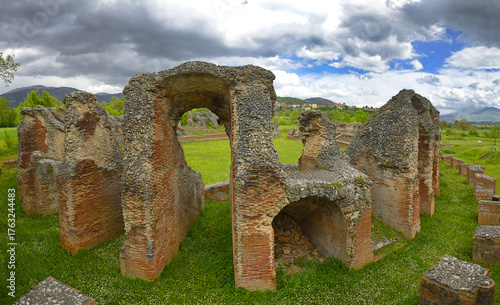 Amphitheatre of Amiternum, Italy. Amiternum was an ancient Sabine city, then Roman city and later bishopric and Latin Catholic titular see in the central Abruzzo region of modern Italy