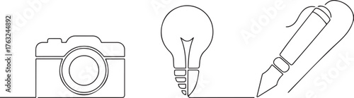 Ball pen writing on a paper one continuous line art, Vector illustration, One line art, Line art graphic style 