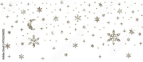 Christmas silver glitter stars snowflakes line corner border header confetti decoration