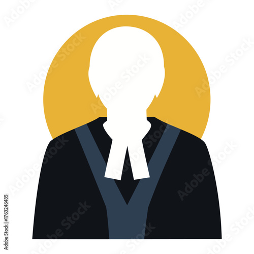 Professional barrister or lawyer avatar wearing a robe and bands, justice and legal services icon illustration