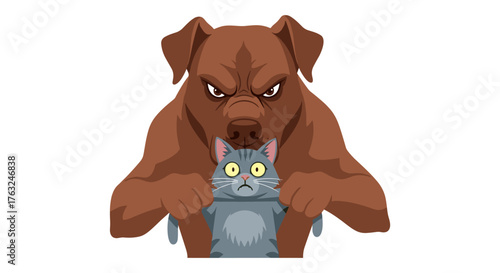 Dog and cat together a cute and funny animal friendship.