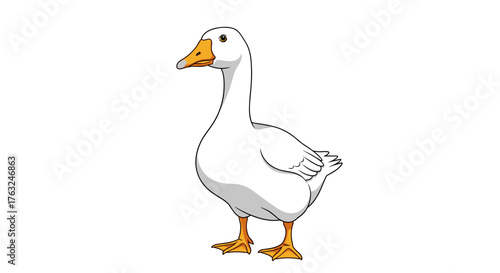 White goose standing proudly showcasing its elegant posture and features.