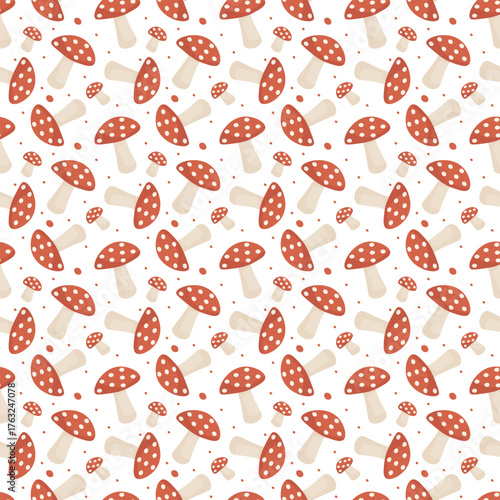 Seamless pattern with a mushroom. Pattern of amanita fungus