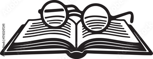 Open Book with Glasses A Symbol of Knowledge, Education, and Reading Invitation
