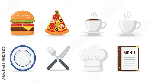 Vector illustration of collection of food and restaurant icons