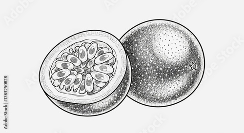 Detailed passion fruit sketch isolated on plain background creating unique art