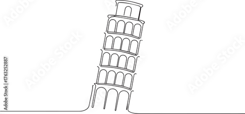 Leaning Tower of Pisa one continuous line art, Vector illustration, One line art, Line art graphic style