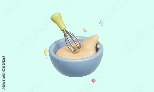 그릇에 담긴 믹스 반죽과 거품기 Mixing Batter in the Bowl with a Whisk