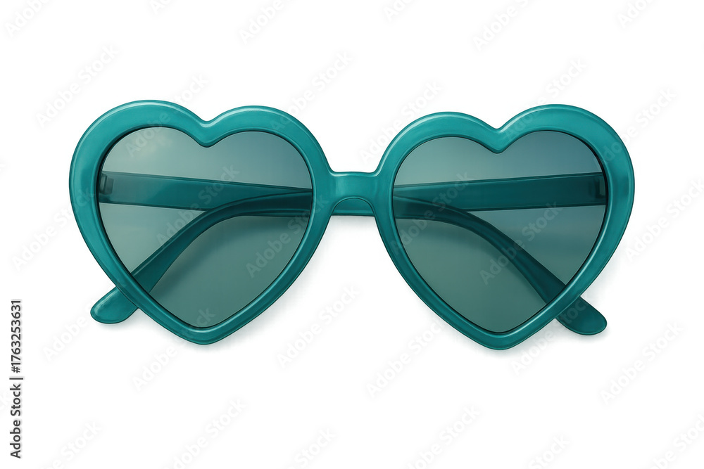 Fototapeta premium Stylish heart-shaped teal sunglasses for summer fashion and love accessories on transparent background