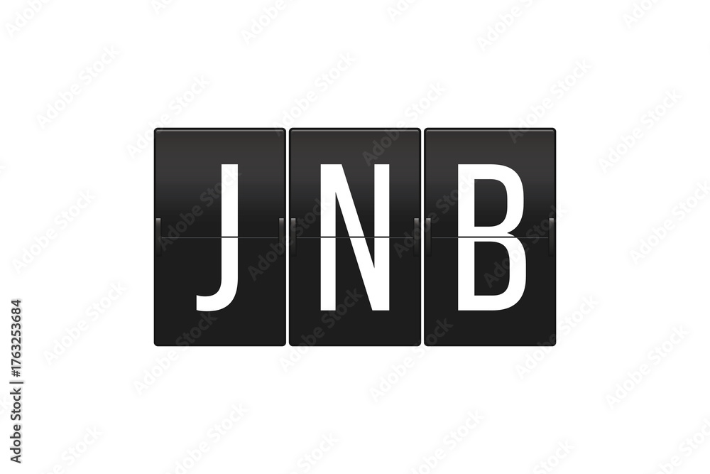 Fototapeta premium JNB Airport Code on Split Flap Display Representing O. R. Tambo International Airport in Johannesburg South Africa Travel Concept