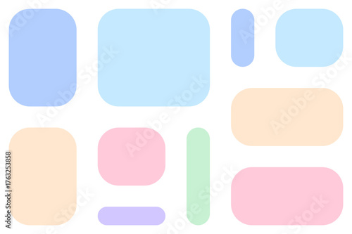 Abstract pastel colored geometric shapes layout on a white background