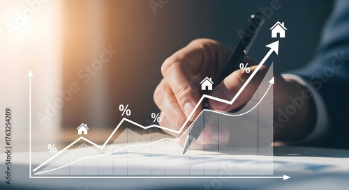 Housing Market Graph Uptrend Business Growth Property Investment Financial Success