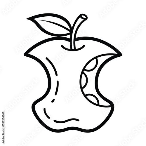 Black outline vector of a bitten apple core