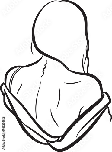 Full body silhouette of a woman from behind isolated on white