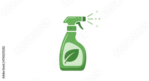 Illustration of a green spray bottle with a leaf, representing ecofriendly cleaning and sustainability