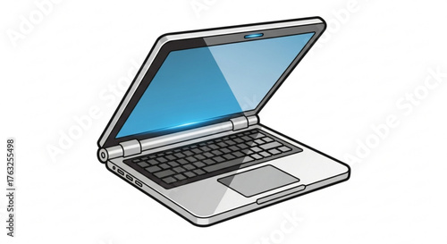 Modern laptop with a sleek design and a vibrant blue screen, perfect for showcasing technology and digital communication