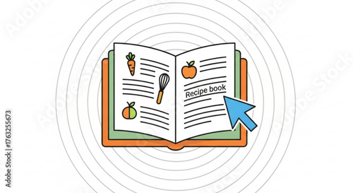 Online recipe book with vegetables and cursor, offering a digital guide to healthy cooking and culinary inspiration
