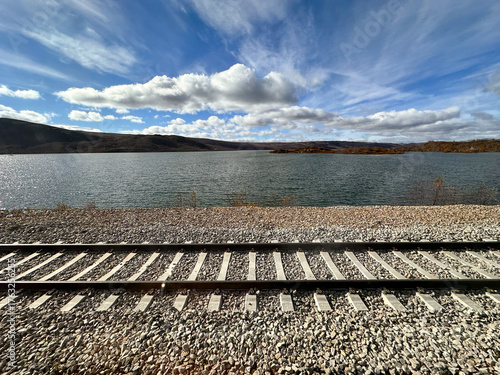 tracks in front landscape along the most scenical railway between Oslo and Bergen