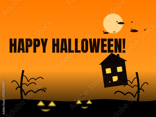 Happy halloween scary poster design with orange background