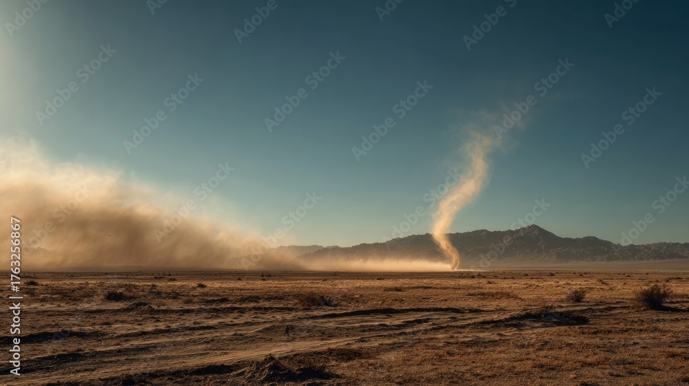 Fototapeta premium Desert dust storm landscape mountains