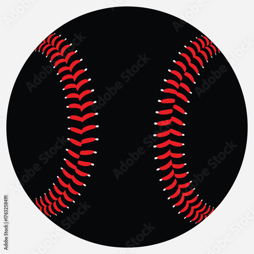 A stark black baseball with vibrant red stitching, symbolizing the intensity and classic appeal of the sport