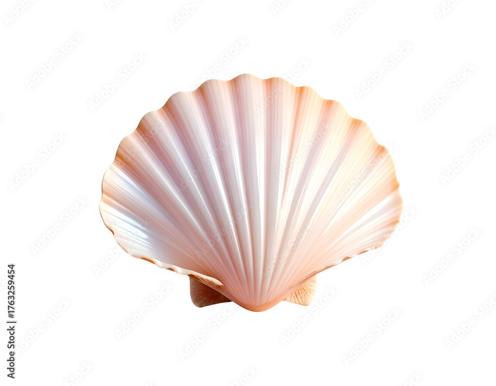 Fototapeta premium Single, textured, white-and-pink seashell against a black background