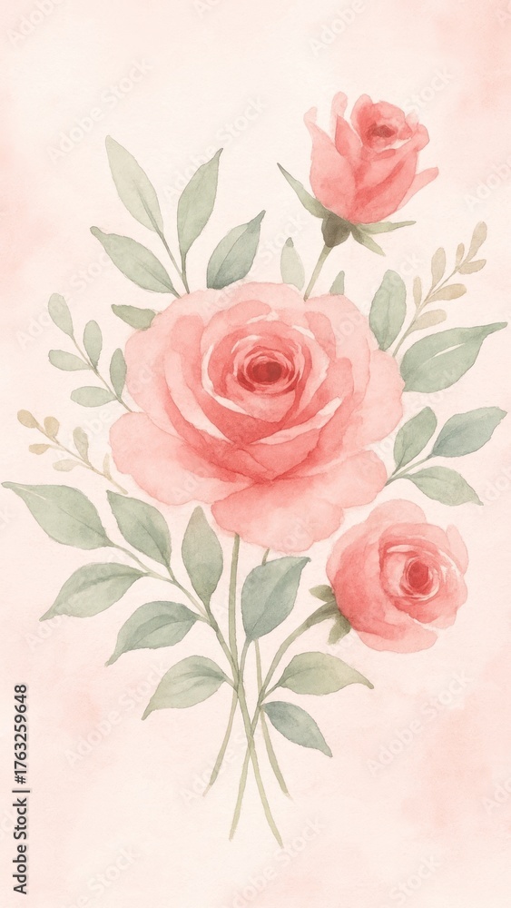 Fototapeta premium Delicate watercolor roses illustration.