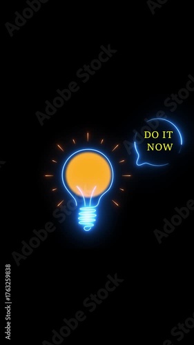 An animated neon light bulb with 