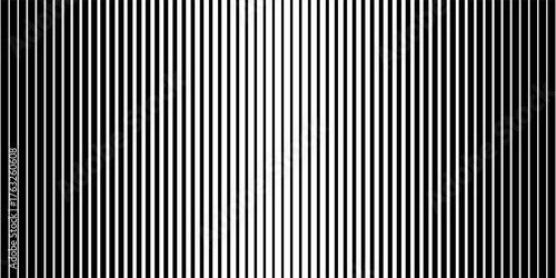 Thin line halftone gradient texture. Fading vertical stripe gradation background. Repeating wide pattern backdrop. Black parallel lines wallpaper for overlay, print, cover, banner, poster. Vector