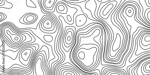 Abstract topographic contours map background. modern design with white background and black wave lines. Topo contour map design.