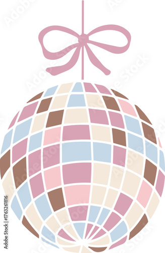 Decorative disco ball with pastel colors hanging in the air