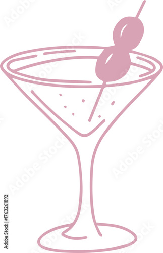 Classic martini served in elegant glass with olives on a skewer