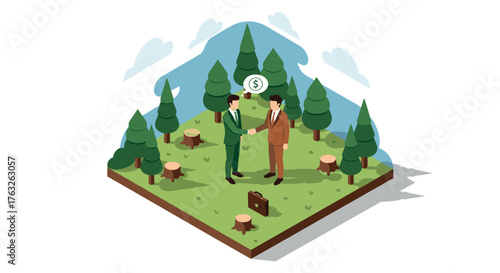 Business partnership meeting in nature with green and sustainable focus