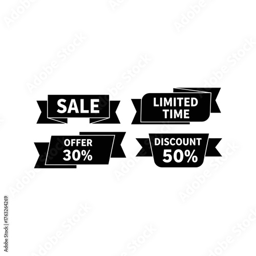 Sale banners promoting discounts and offers for limited time in minimalist style, creating sense of urgency and value for customers.