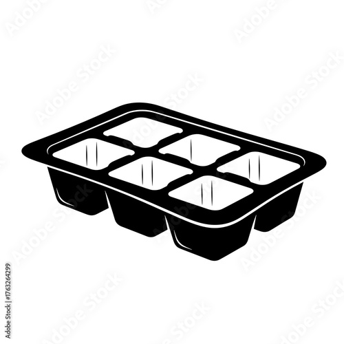 Ice tray for freezing cubes with six compartments in black design  