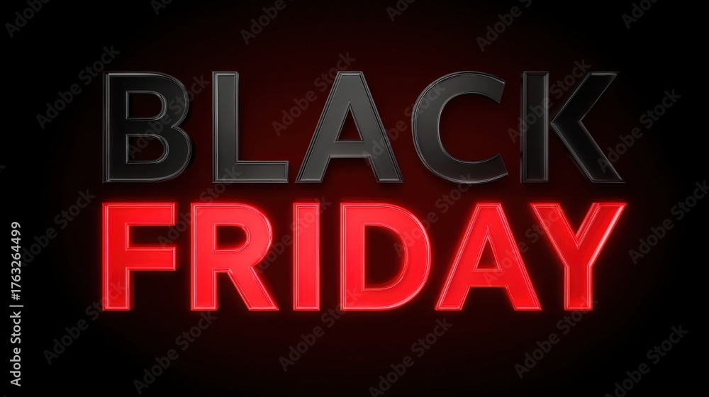 Naklejka premium Bold 3D typography announcing Black Friday with vibrant red and dark colors