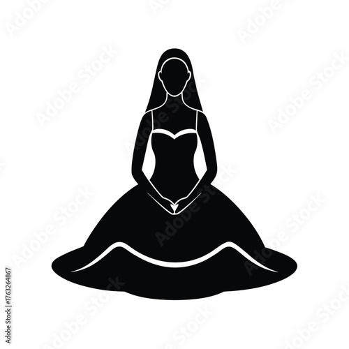 Bride Sitting Pose Icon Illustration
