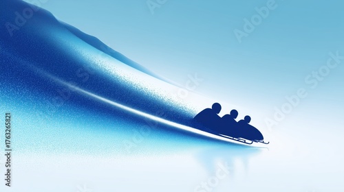 Bobsleigh Team Racing Down Icy Track Minimal Background. Concept for the 2026 Winter Olympics.