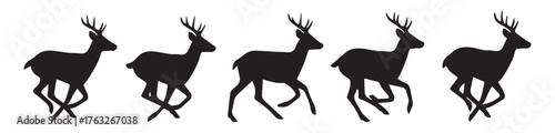 Set of deer silhouettes in motion isolated on white background. silhouette Deer. Vector illustration.