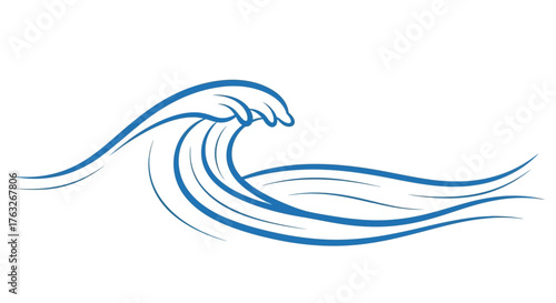 Clean vector line art of one or two gentle ocean waves using a single solid blue color.