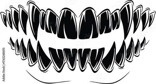 Terrifying vampire teeth design for spooky Halloween horror themes, perfect for scary designs and dark artwork, a menacing and frightening graphic element