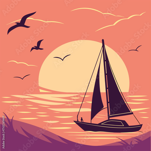 sailing boat at sunset