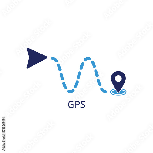 Gps location pin with dotted route arrow icon isolated on transparent background Vector