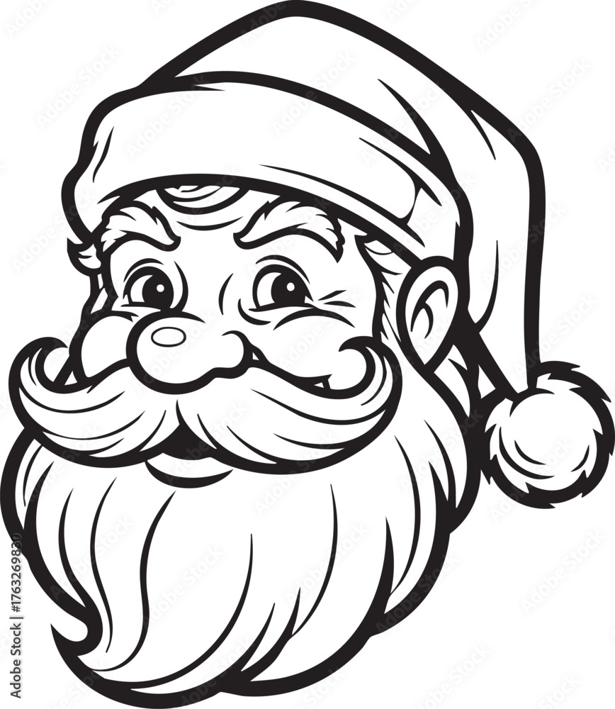 Obraz premium Joyful Santa Claus face with jolly smile and twinkling eyes, perfect for holiday marketing and festive designs