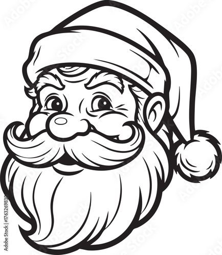 Joyful Santa Claus face with jolly smile and twinkling eyes, perfect for holiday marketing and festive designs