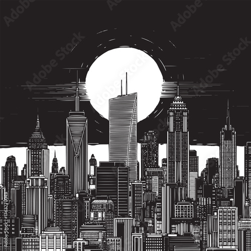 Futuristic cityscape on the moon with geometric structures